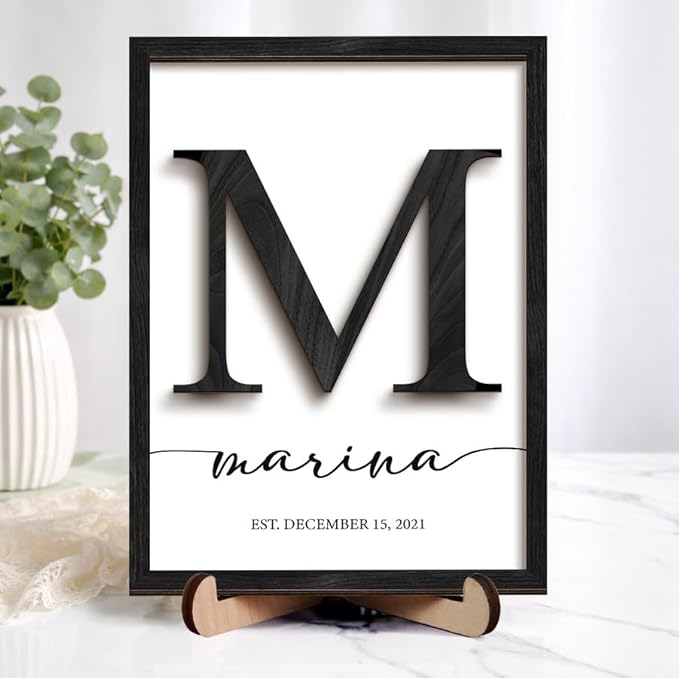 Personalized Family Name Sign, Custom Monogram Wooden Last Name Frame, Wedding Gifts for Couples, Birthday Gifts Mothers Day, Fathers Day, Family Home Sign Wall Decor for Living Room Bedroom