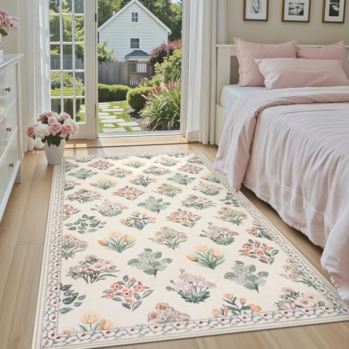Floral Machine Washable 3x5 Rug (15 Sq Ft)