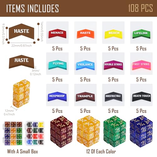 108PCS MTG Tokens & 12mm MTG Dice Set for Magic Card