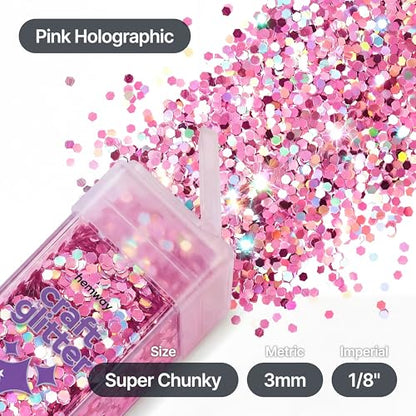 Craft Glitter Shaker Pink Holographic 110g Super Chunky (3.88014 Ounce)