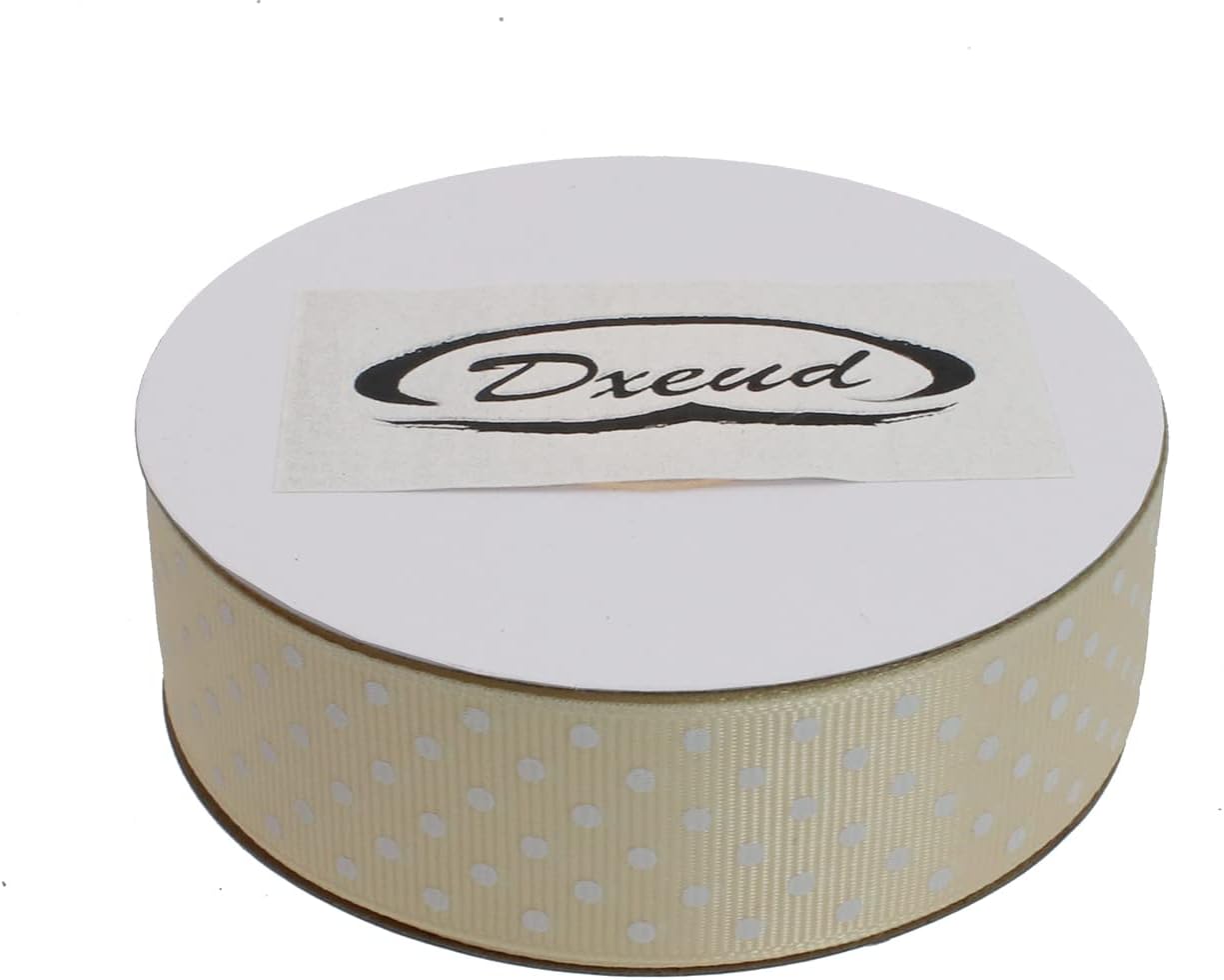 Polka Dot Grosgrain Ribbon 25 Yard Each Roll 100% Polyester (1", Beige) - Crafty Corner