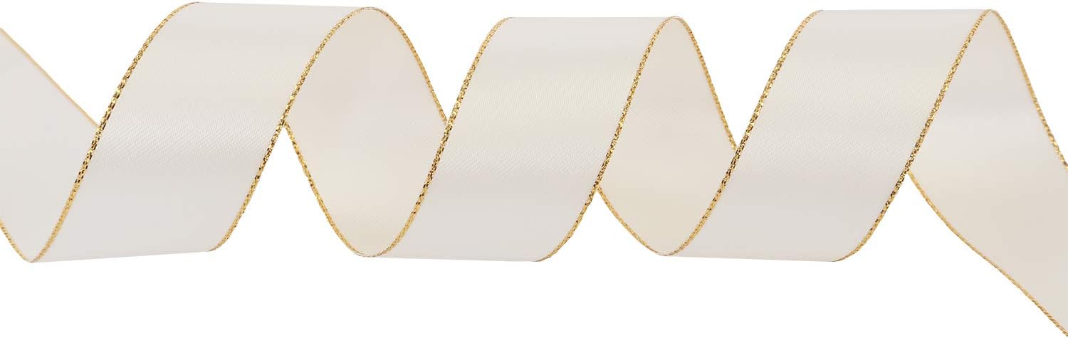 ITIsparkle 1" Inch Double Faced Satin Ribbon 25 Yards with Gold Edges, 1" X 25Yd - Ivory - Crafty Corner