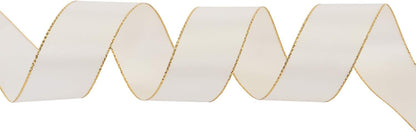 ITIsparkle 1" Inch Double Faced Satin Ribbon 25 Yards with Gold Edges, 1" X 25Yd - Ivory - Crafty Corner