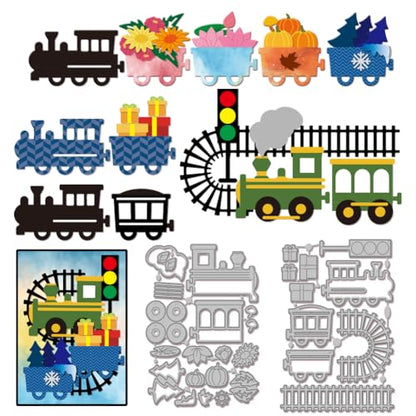 Train Pickup Cutting Dies for DIY Scrapbooking Railway Tracks Metal Die Cuts Pumpkin and Christmas Tree Cut Dies for Halloween Thanksgivng Day Christmas Card Making Embossing Craft Decor (17 Count)