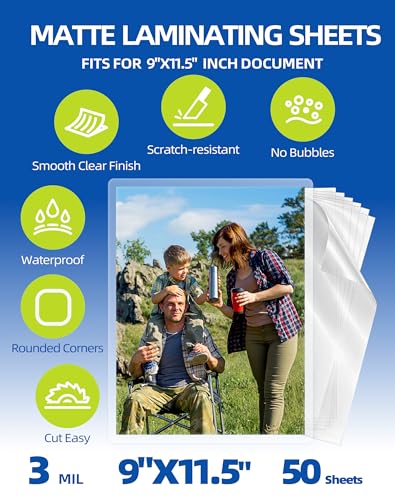 Matte Laminating Sheets 9 x 11.5 Inches 3Mil Thick