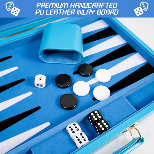 Light Blue 15 Inch Backgammon Sets for Adults (39 Count)
