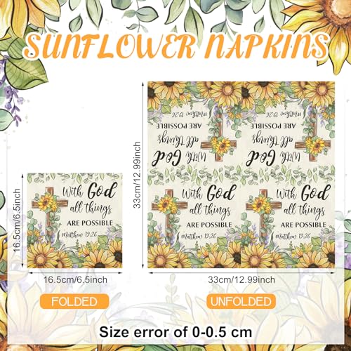 60 Pcs Sunflower Christian Cocktail Paper Napkins 6.5 x 6.5 Inches