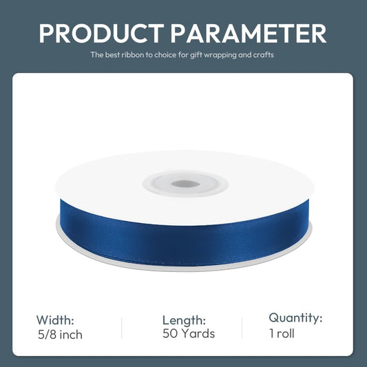 KMER LIFE 5/8" Wide x 50 Yards Navy Blue Polyester Satin Ribbon - Perfect for Wedding Decor, Wreath, Crafts, Gift Wrapping & Other Projects - Crafty Corner