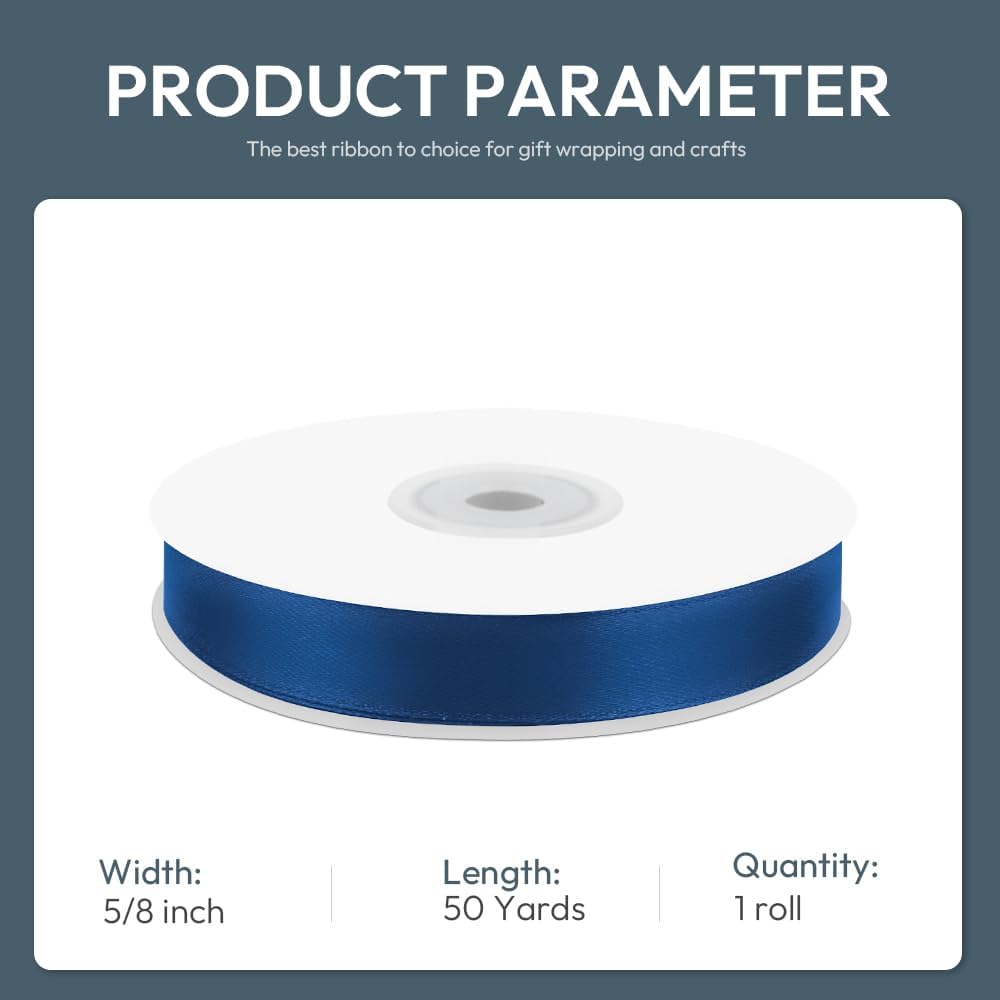 KMER LIFE 5/8" Wide x 50 Yards Navy Blue Polyester Satin Ribbon - Perfect for Wedding Decor, Wreath, Crafts, Gift Wrapping & Other Projects - Crafty Corner
