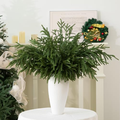 12 Pcs 30 Inch Artificial Norfolk Pine Stems Faux Christmas Greenery Pine Branches Realistic Fake Evergreen Cedar Pine Picks Winter Greens for Vase DIY Garland Wreath Holiday Home Decor (12 Count)