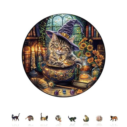 Wooden Puzzles for Adults Magic Feline Cat Jigsaw Puzzle 17.3*17.3in (450 Count)