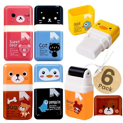 6 Pack Animal Theme Pencil Erasers with Cleanup Roller & Shaving Case (6 Count)