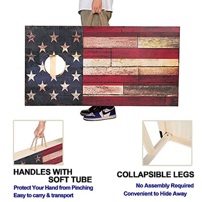 Solid Wood Classic Cornhole Set Flag Pattern Cornhole Outdoor Game