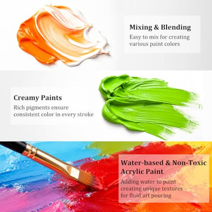 36 Colors Acrylic Paint Set with 12 Brushes (72 Fl Oz)