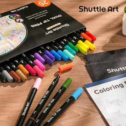 Dual Tip Brush Markers 25 Colors Water