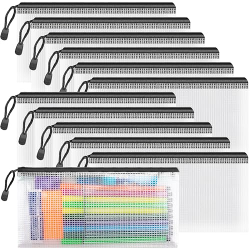 12 Pack A6 Black Mesh Zipper Bags (12 Count)
