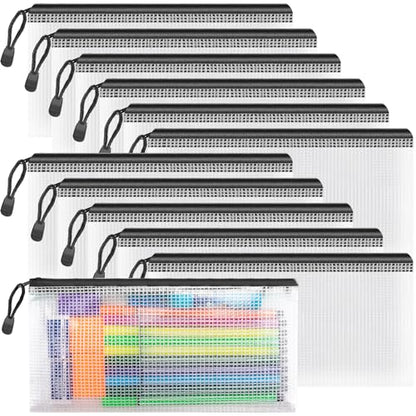 12 Pack A6 Black Mesh Zipper Bags (12 Count)