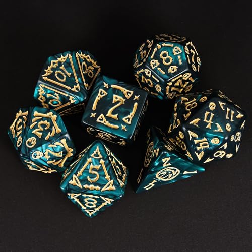 7 Die DND Dice Set Scary Pattern Polyhedral Dice Set with Dice Bag (7 Count)