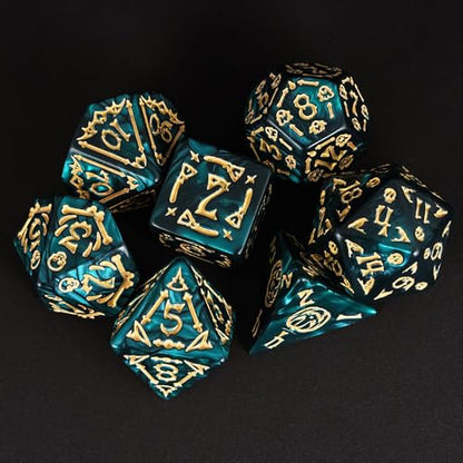 7 Die DND Dice Set Scary Pattern Polyhedral Dice Set with Dice Bag (7 Count)
