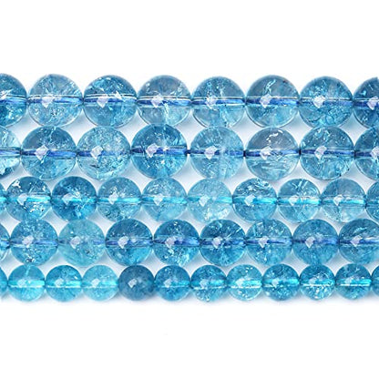 10mm 38pcs Blue Topaz Crystal Quartz Natural Stone Round Loose Beads for Jewelry Making DIY Bracelet Necklace Earrings (16 Count)