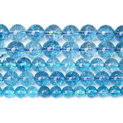 6mm 61pcs Blue Topaz Crystal Quartz Natural Stone Round Loose Beads for Jewelry Making DIY Bracelet Necklace Earrings (16 Count)