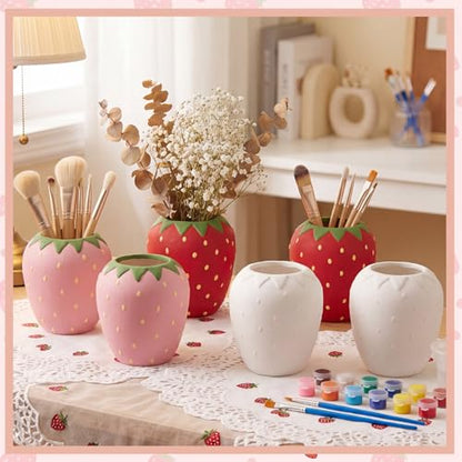 6 Pcs Ceramic Strawberry Vase to Paint 5.4" Unpainted DIY Painting Kit (6 Count)