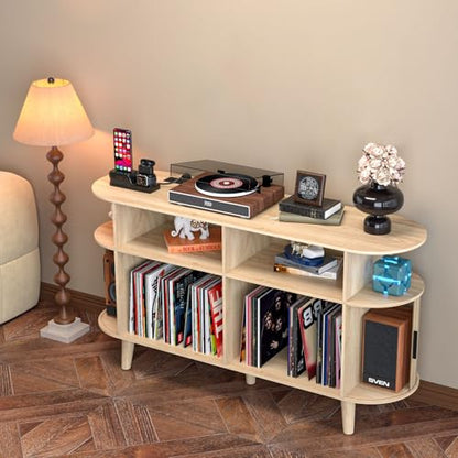 Large Round Record Player Stand with Charging Station & USB Ports
