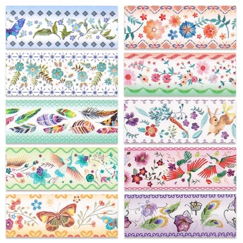 Washi Tape 10 Rolls Embroidery Patterns Decorative Paper Sticker (10 Count)