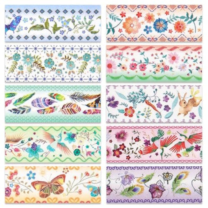 Washi Tape 10 Rolls Embroidery Patterns Decorative Paper Sticker (10 Count)
