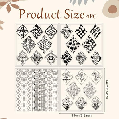 4 Pcs Rhombus Pattern Polymer Clay Texture Sheets Abstract Art Silicone Texture Stamp Rhombus Flowers Modeling Pattern Pad Sheets for Jewelry and Earrings Tools
