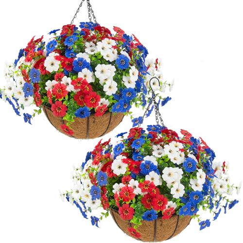 2 Set Artificial Outdoor Flowers with Hanging Basket (2 Count)