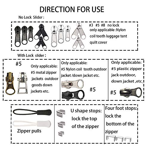 255 Pcs Zipper Repair Kit with Pliers Fix Zippers Sliders Pull Stop (255 Count)