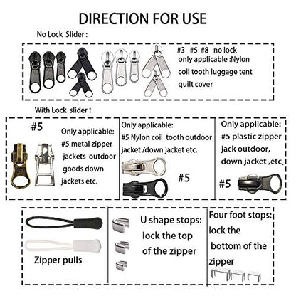 255 Pcs Zipper Repair Kit with Pliers Fix Zippers Sliders Pull Stop (255 Count)
