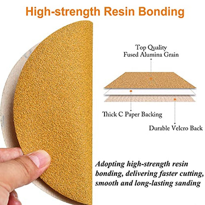 6-Inch No-Hole Hook and Loop Gold Sanding Discs 60-Grit, 100-Pack (100 Count)
