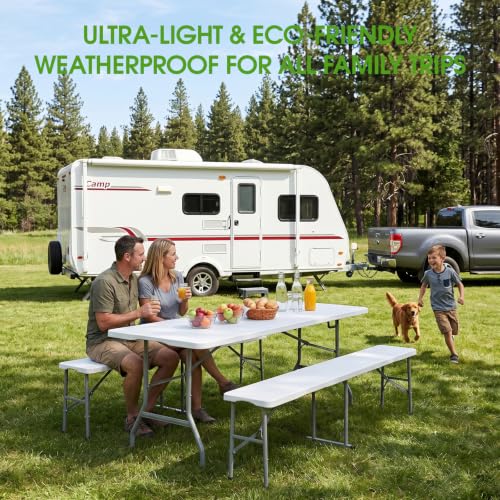 Folding Table Picnic Table Set with 2 Benches