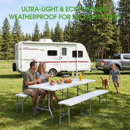 Folding Table Picnic Table Set with 2 Benches