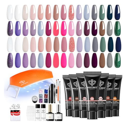 Poly Gel Nail Kit 30 Colors with 8 W Nail Lamp Poly Extension Gel Clear Pink Black Golden Green Complete Starter Kit for Beginner DIY Salon Quality Manicures