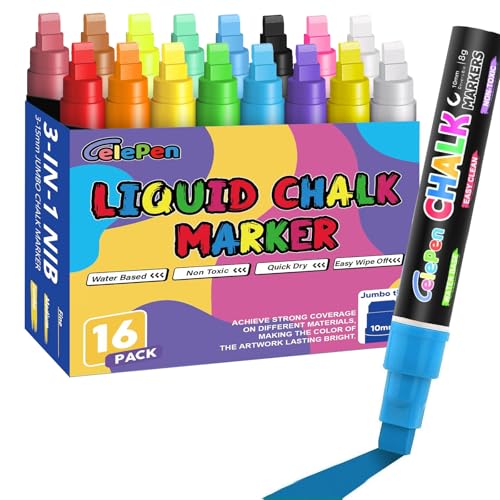 Window Chalk Markers for Cars Glass Washable (16 Count)