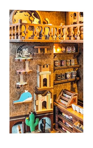 Cat Book Nook Miniature House Kit with Dust Cover Bookshelf Decor
