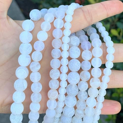45pcs Adabele Natural Frosted Weathered White Agate Gemstone 8mm Round Beads (47 Count)