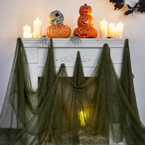 Halloween Cheese cloth 35.43 x 393.7 Inch Military Green Cheesecloth Roll for Crafts Large Cotton Muslin Gauze Fabric for Halloween Outdoor & Indoor Spooky Decoration