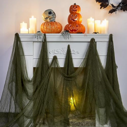 Halloween Cheese cloth 35.43 x 393.7 Inch Military Green Cheesecloth Roll for Crafts Large Cotton Muslin Gauze Fabric for Halloween Outdoor & Indoor Spooky Decoration
