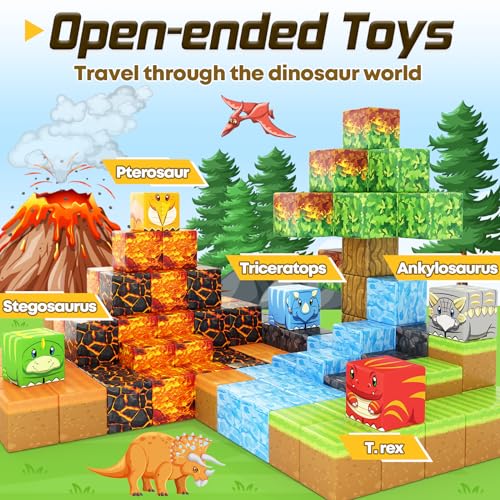 Dinosaur Toys Magnetic Blocks Volcano Edition (80 Count)