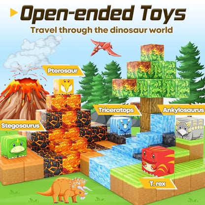 Dinosaur Toys Magnetic Blocks Volcano Edition (80 Count)