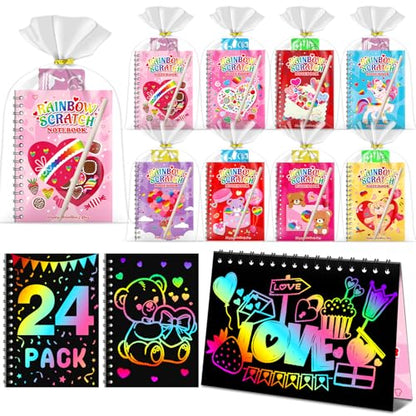 24 Pack Rainbow Scratch Notebook Art Party Favors for Kids