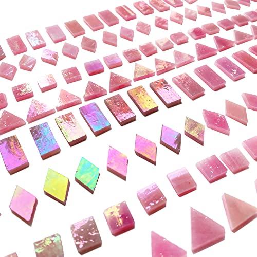 Magic Iridescent Pink Stained Glass Mosaic Tiles for Crafts (9 Ounce)