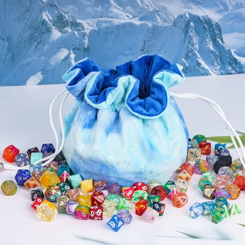 Large D&D Dice Bag with Pockets Blue Storage Bag for DND RPG Games (21 Ounce)