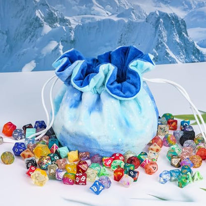 Large D&D Dice Bag with Pockets Blue Storage Bag for DND RPG Games (21 Ounce)