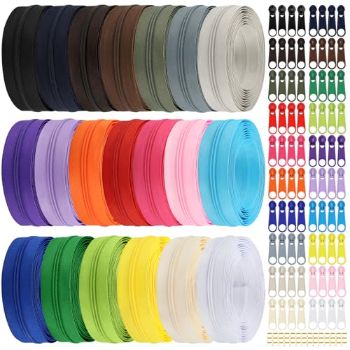 62 Yards 20 Pieces Sewing Zippers #3 Nylon Coil Zippers Assorted Zipper for Sewing with 80 Zipper Sliders for DIY Tailor Sewing Crafts Supplies