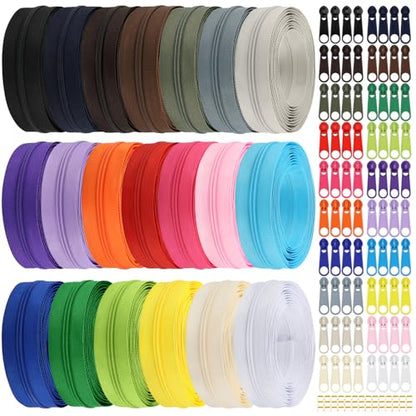 62 Yards 20 Pieces Sewing Zippers #3 Nylon Coil Zippers Assorted Zipper for Sewing with 80 Zipper Sliders for DIY Tailor Sewing Crafts Supplies